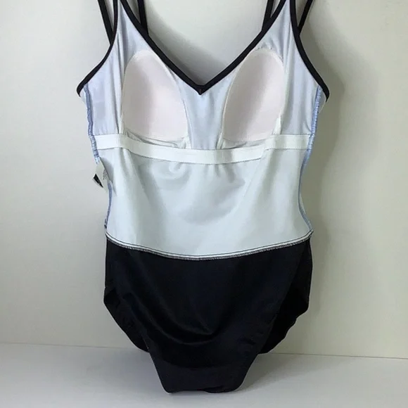 Trimshaper Purple and Black One Piece Polka Dot Swimsuit with V-Neckline - Picture 8 of 10